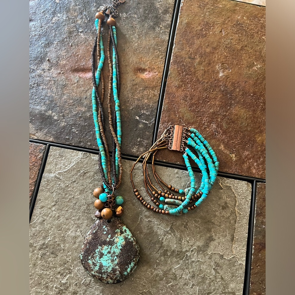 Blue and brown stone jewelry set